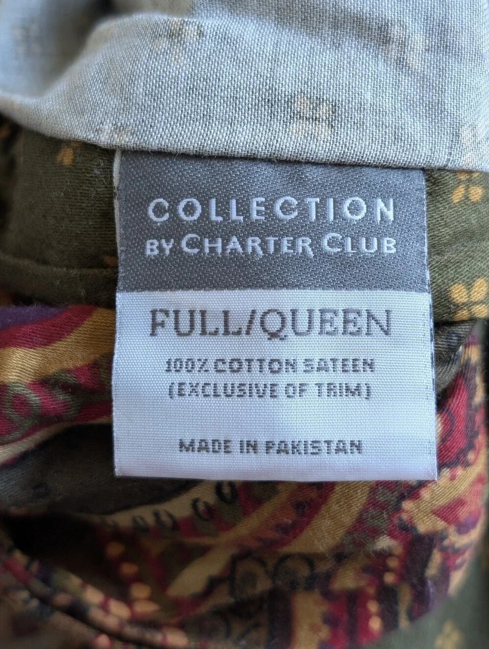Charter Club Full Queen Duvet Cover Paisley 100% Cotton Sateen Boho Red Green